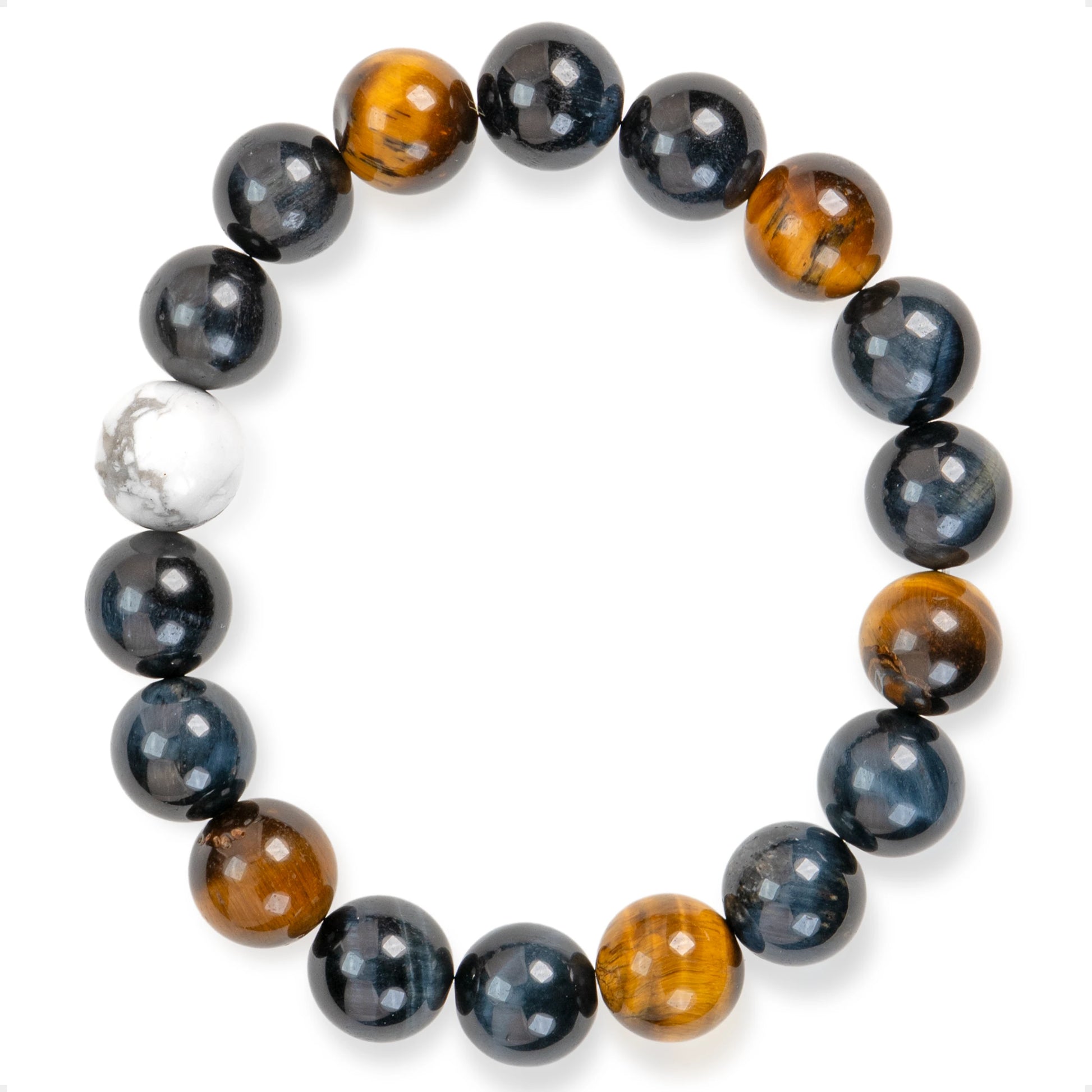 SENLLY Dual Focus - Beaded Stretch Bracelet with Natural Tiger Eye, Blue Tiger Eye & Howlite, Handcrafted Natural Stone Jewelry for Strength, Clarity & Balance
