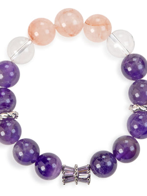 SENLLY Lavender Aura - Beaded Stretch Bracelet with Natural Amethyst, Clear Quartz & Pink Hematoid Quartz, Handcrafted Natural Stone Jewelry for Calm Clarity & Elegant Color Balance