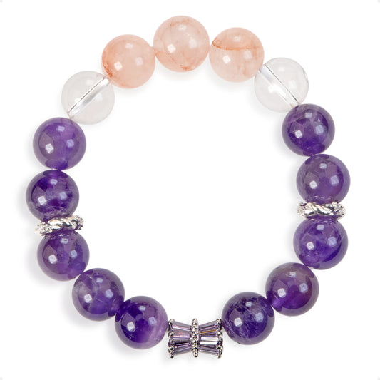 SENLLY Lavender Aura - Beaded Stretch Bracelet with Natural Amethyst, Clear Quartz & Pink Hematoid Quartz, Handcrafted Natural Stone Jewelry for Calm Clarity & Elegant Color Balance