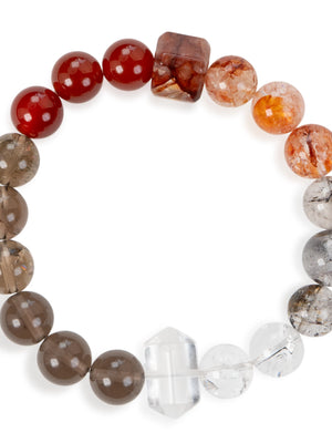 SENLLY Radiant Ember - Beaded Stretch Bracelet with Natural Red Agate, Hematoid Quartz & Smoky Quartz, Handcrafted Natural Stone Jewelry for Balance, Strength & Clarity