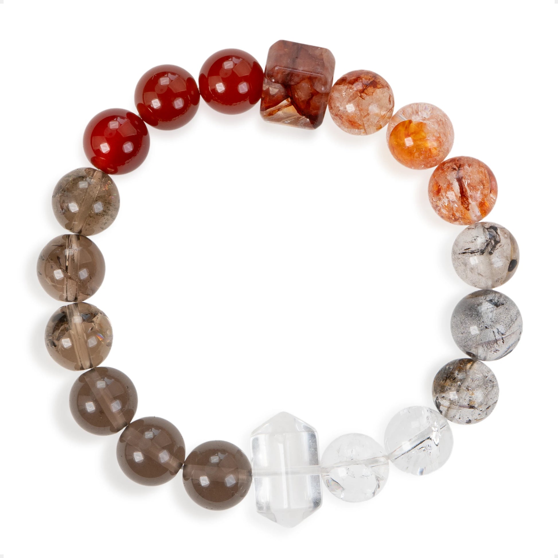 SENLLY Radiant Ember - Beaded Stretch Bracelet with Natural Red Agate, Hematoid Quartz & Smoky Quartz, Handcrafted Natural Stone Jewelry for Balance, Strength & Clarity