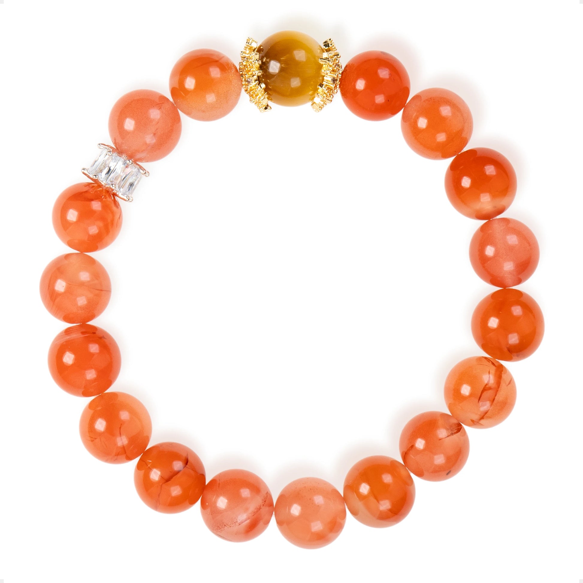 SENLLY Radiant Ignite - Beaded Stretch Bracelet with Natural South Red Agate & Gold Tiger Eye, Handcrafted Natural Stone Jewelry for Strength, Confidence & Vitality