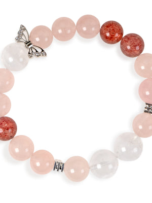 SENLLY Blush Whisper - Beaded Stretch Bracelet with Rose Quartz, Strawberry Quartz & White Agate, Handmade Natural Stone Jewelry for Comfort, Clarity & Balance