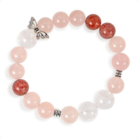 SENLLY Blush Whisper - Beaded Stretch Bracelet with Rose Quartz, Strawberry Quartz & White Agate, Handmade Natural Stone Jewelry for Comfort, Clarity & Balance