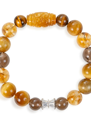 SENLLY Golden Guardian - Tiger Eye, Citrine & Smoky Quartz Beaded Bracelet, Handcrafted Natural Stone Jewelry for Confidence, Protection & Steady Energy