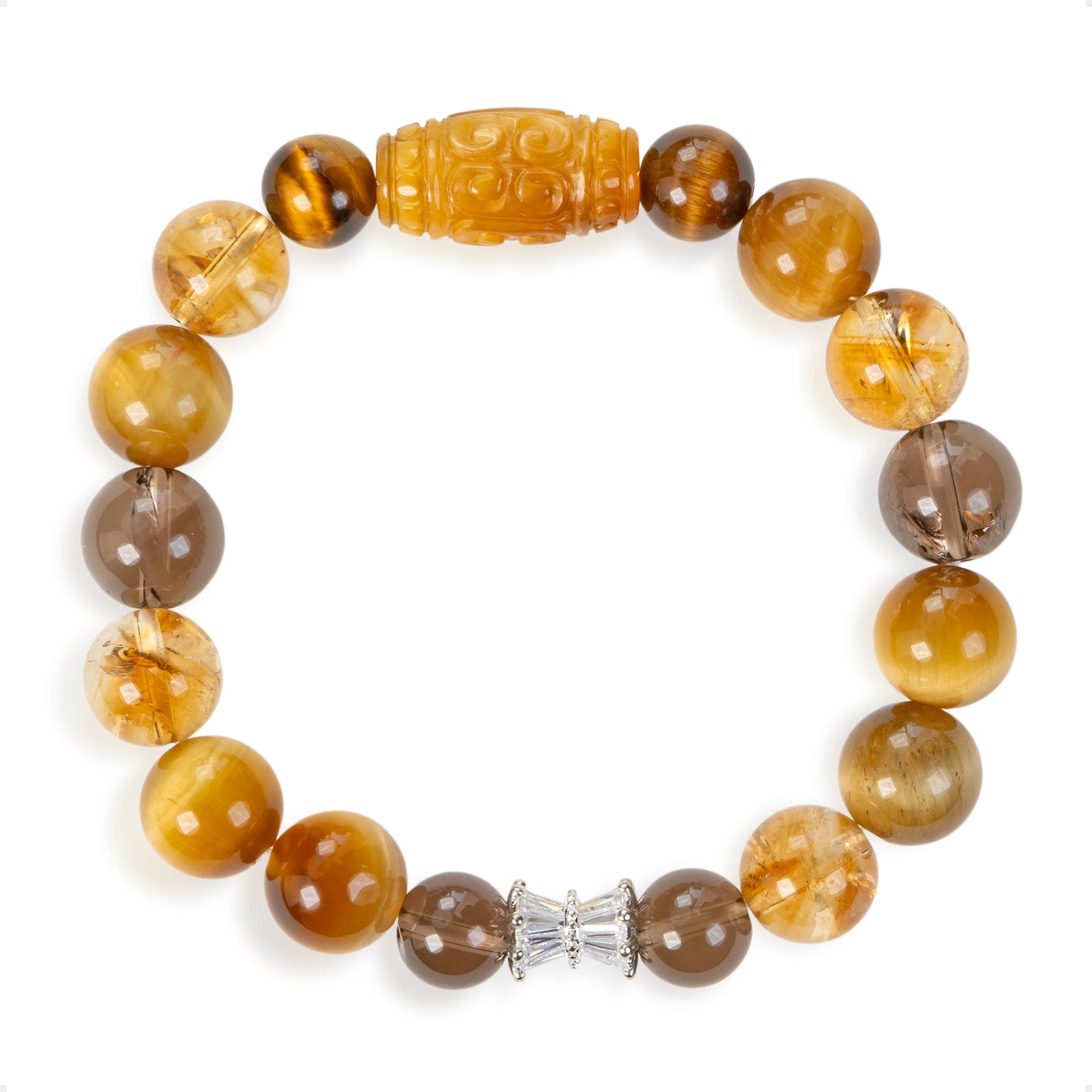 SENLLY Golden Guardian - Tiger Eye, Citrine & Smoky Quartz Beaded Bracelet, Handcrafted Natural Stone Jewelry for Confidence, Protection & Steady Energy
