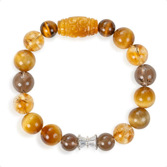 SENLLY Golden Guardian - Tiger Eye, Citrine & Smoky Quartz Beaded Bracelet, Handcrafted Natural Stone Jewelry for Confidence, Protection & Steady Energy
