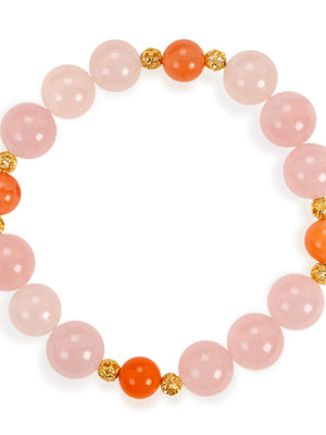 SENLLY Rose Dawn - Beaded Stretch Bracelet with Natural Rose Quartz & South Red Agate, Handcrafted Natural Stone Jewelry for Love, Harmony & Emotional Clarity