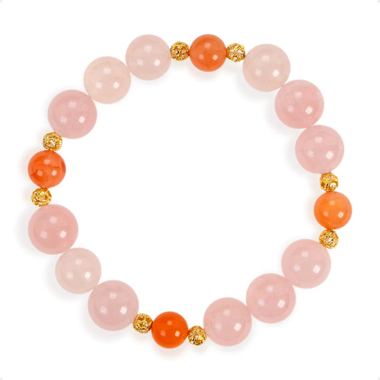 SENLLY Rose Dawn - Beaded Stretch Bracelet with Natural Rose Quartz & South Red Agate, Handcrafted Natural Stone Jewelry for Love, Harmony & Emotional Clarity