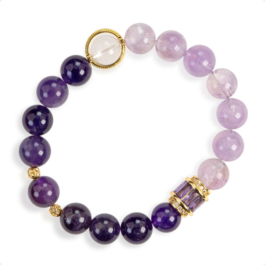 SENLLY Violet Aura Grace - Beaded Stretch Bracelet with Amethyst, Lavender Amethyst & Clear Quartz, Handcrafted Natural Stone Jewelry for Calm, Clarity & Inner Balance