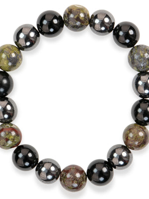 SENLLY Shadow Guardian - Beaded Stretch Bracelet with Natural Dragon Bloodstone, Black Agate & Hematite, Handcrafted Natural Stone Jewelry for Strength, Grounding & Clarity