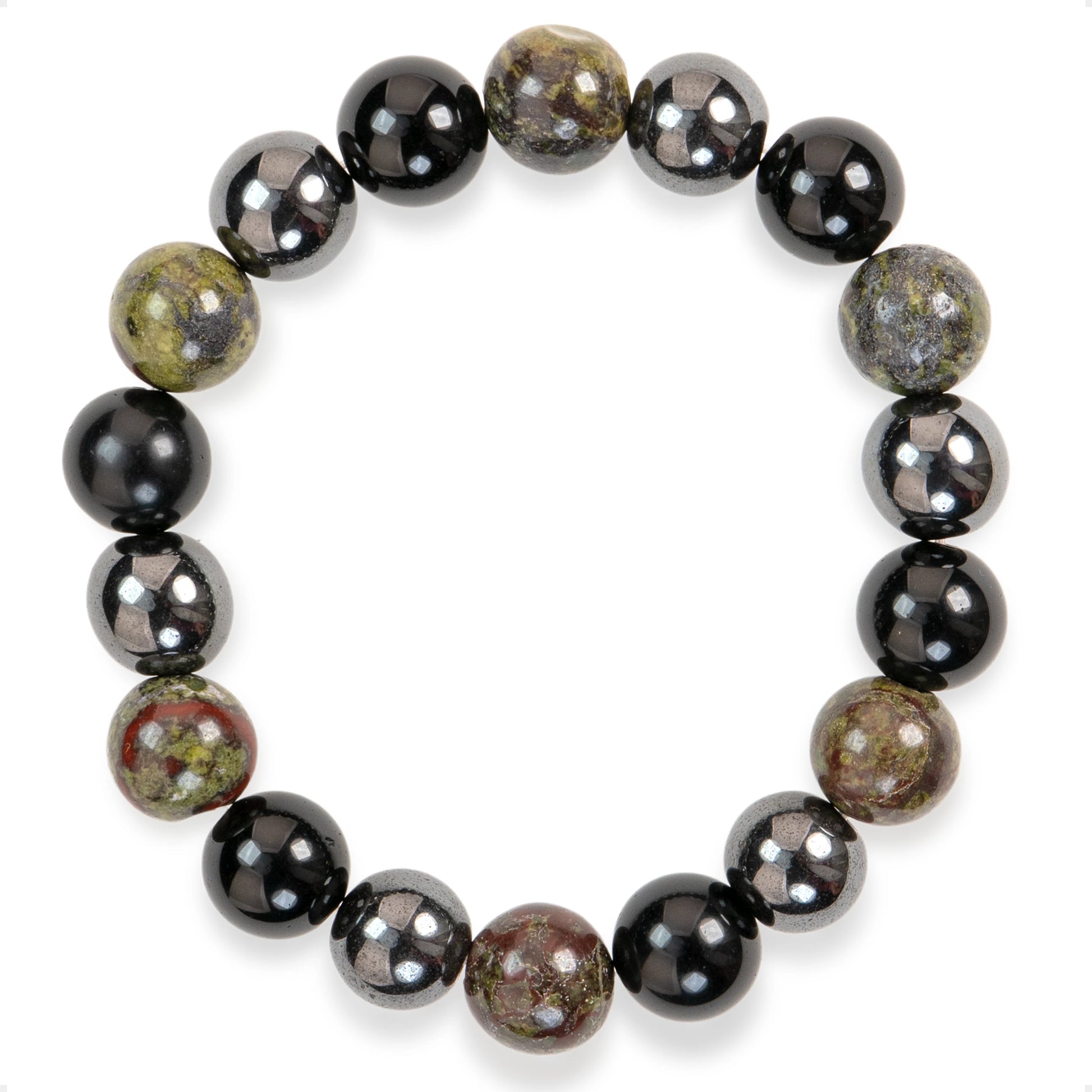 SENLLY Shadow Guardian - Beaded Stretch Bracelet with Natural Dragon Bloodstone, Black Agate & Hematite, Handcrafted Natural Stone Jewelry for Strength, Grounding & Clarity