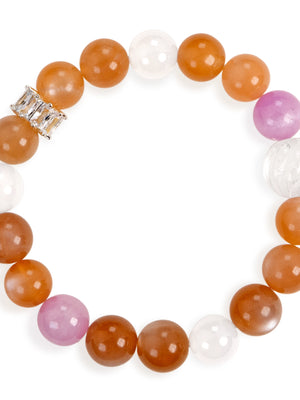 SENLLY Golden Dawn - Beaded Stretch Bracelet with Natural Sunstone, Kunzite & White Agate, Handcrafted Natural Stone Jewelry for Warmth, Joy & Emotional Balance
