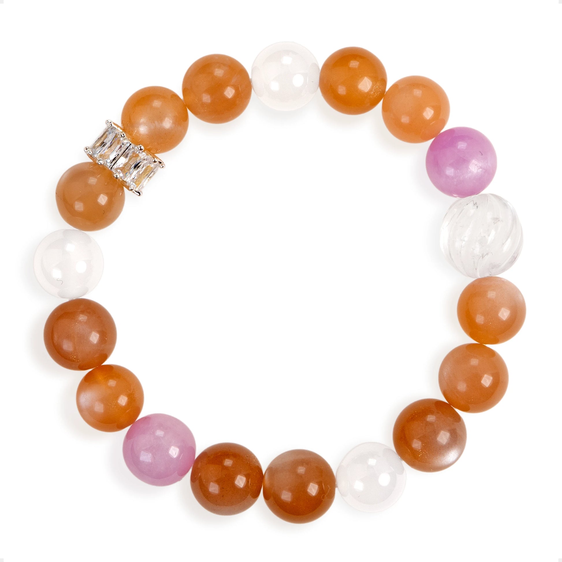 SENLLY Golden Dawn - Beaded Stretch Bracelet with Natural Sunstone, Kunzite & White Agate, Handcrafted Natural Stone Jewelry for Warmth, Joy & Emotional Balance