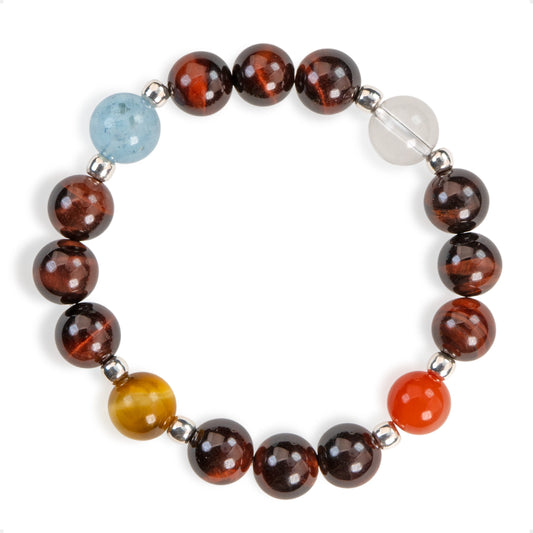 SENLLY Ember Radiance - Beaded Stretch Bracelet with Natural Red Tiger Eye, Tiger Eye & South Red Agate, Handcrafted Natural Stone Jewelry for Strength, Balance & Clarity