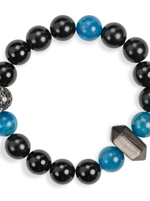 SENLLY Midnight Tide - Bracelet with Blue Apatite, Black Agate & Silver Obsidian, Handcrafted Natural Stone Jewelry for Focus, Confidence & Grounding Energy