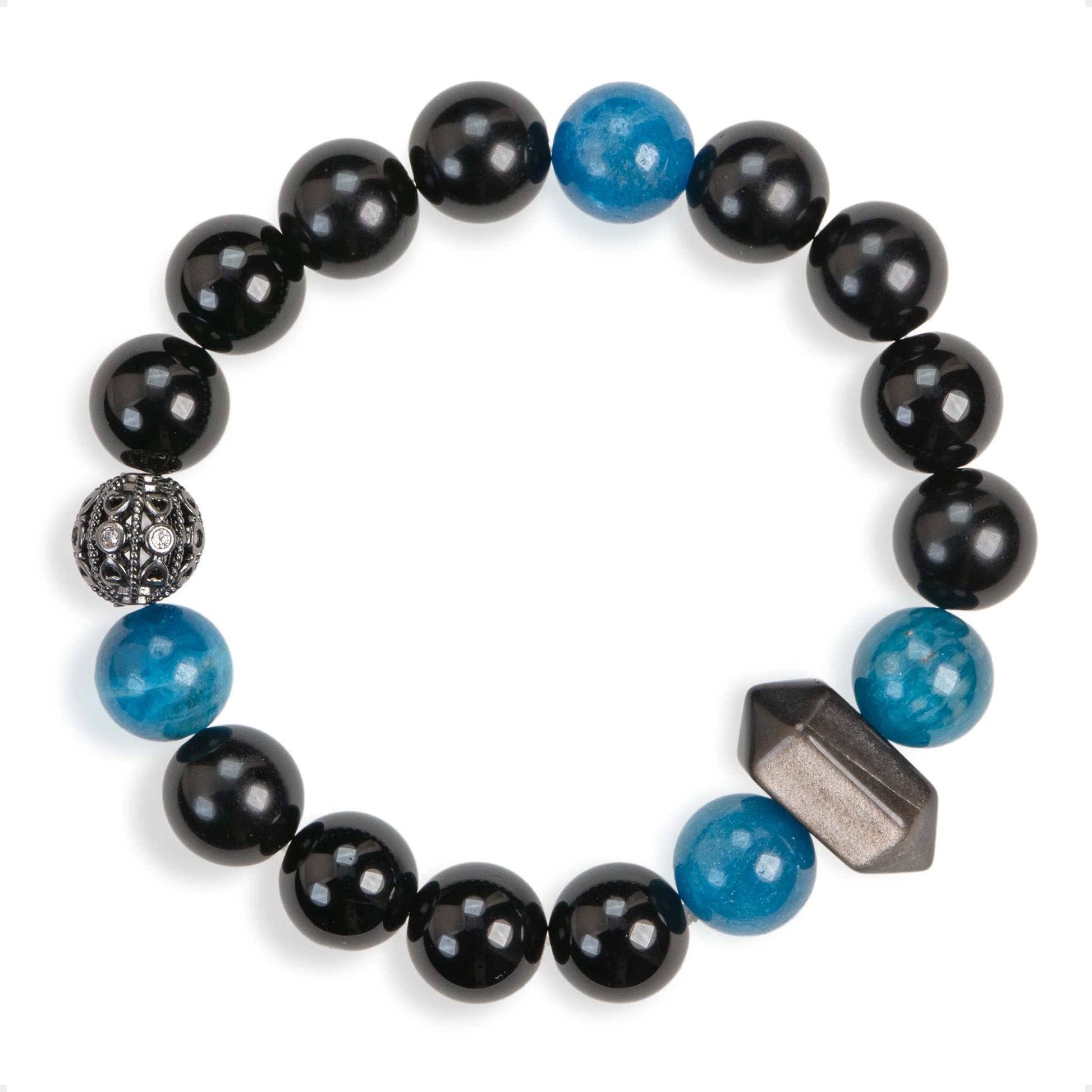 SENLLY Midnight Tide - Bracelet with Blue Apatite, Black Agate & Silver Obsidian, Handcrafted Natural Stone Jewelry for Focus, Confidence & Grounding Energy