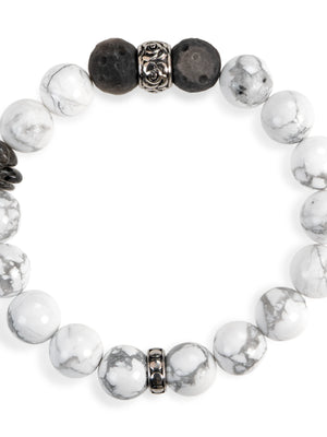 SENLLY Arctic Balance - Howlite & Silver Obsidian Bracelet, Handcrafted Natural Stone Jewelry for Calm Clarity & Modern Minimalism