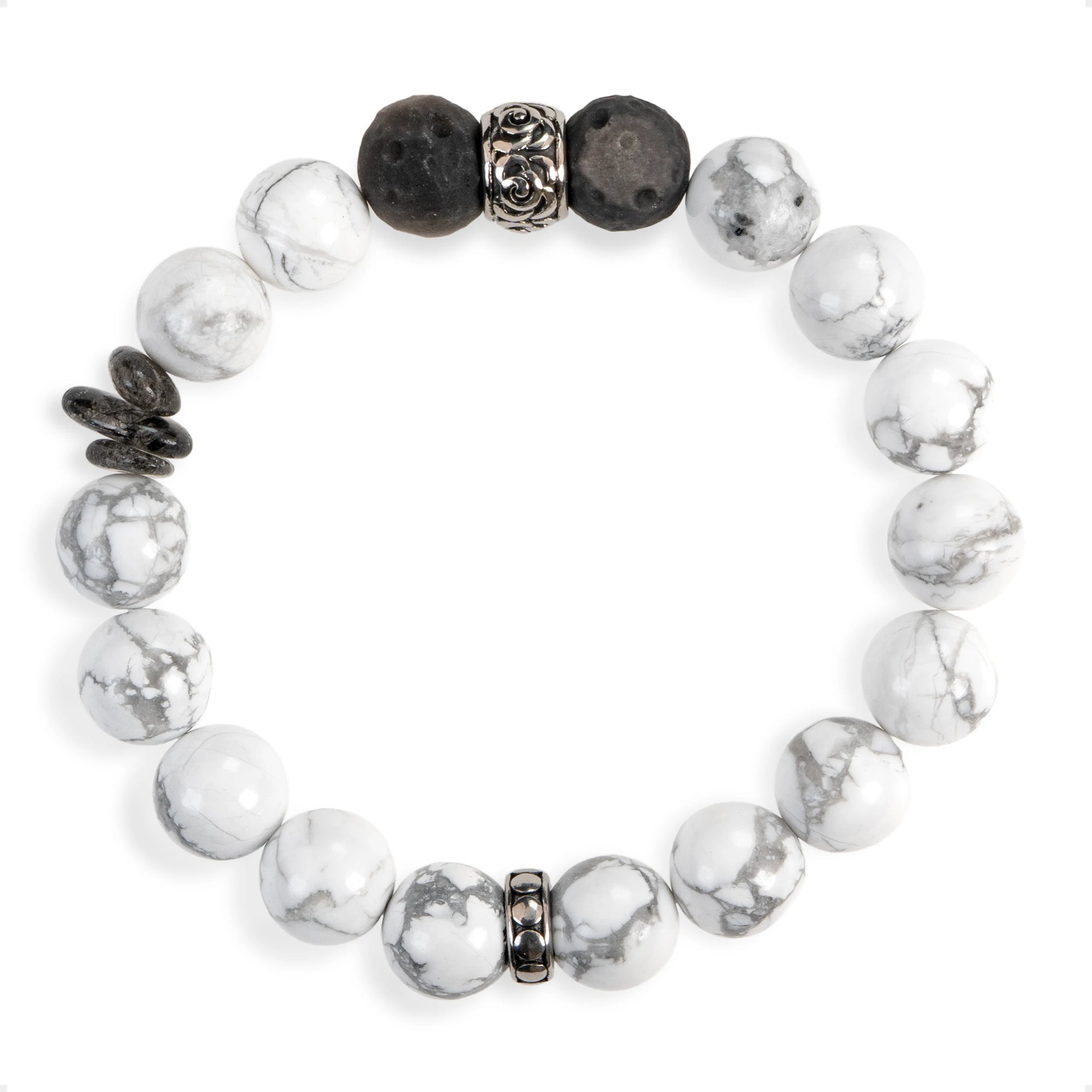 SENLLY Arctic Balance - Howlite & Silver Obsidian Bracelet, Handcrafted Natural Stone Jewelry for Calm Clarity & Modern Minimalism