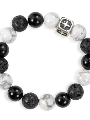 SENLLY Midnight Balance - Beaded Stretch Bracelet with Lava Rock, Howlite & White Agate, Handcrafted Natural Stone Jewelry for Grounding, Clarity & Calm