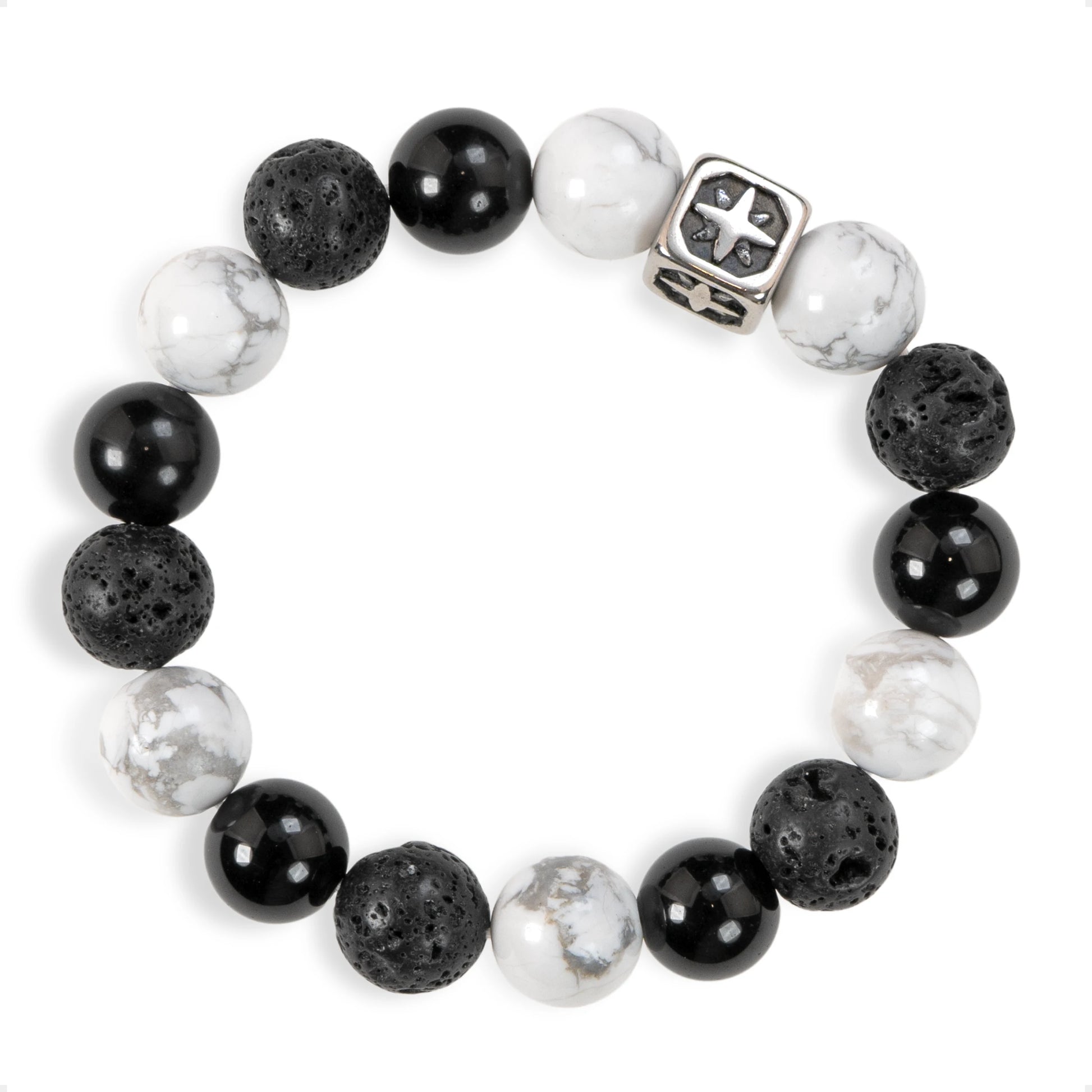 SENLLY Midnight Balance - Beaded Stretch Bracelet with Lava Rock, Howlite & White Agate, Handcrafted Natural Stone Jewelry for Grounding, Clarity & Calm
