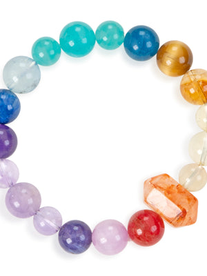 SENLLY Spectrum Harmony - Multi-Gemstone Beaded Bracelet with Natural Citrine, Amethyst & Blue Apatite, Handcrafted Natural Stone Jewelry with Faceted Red Hematoid Crystal Accent