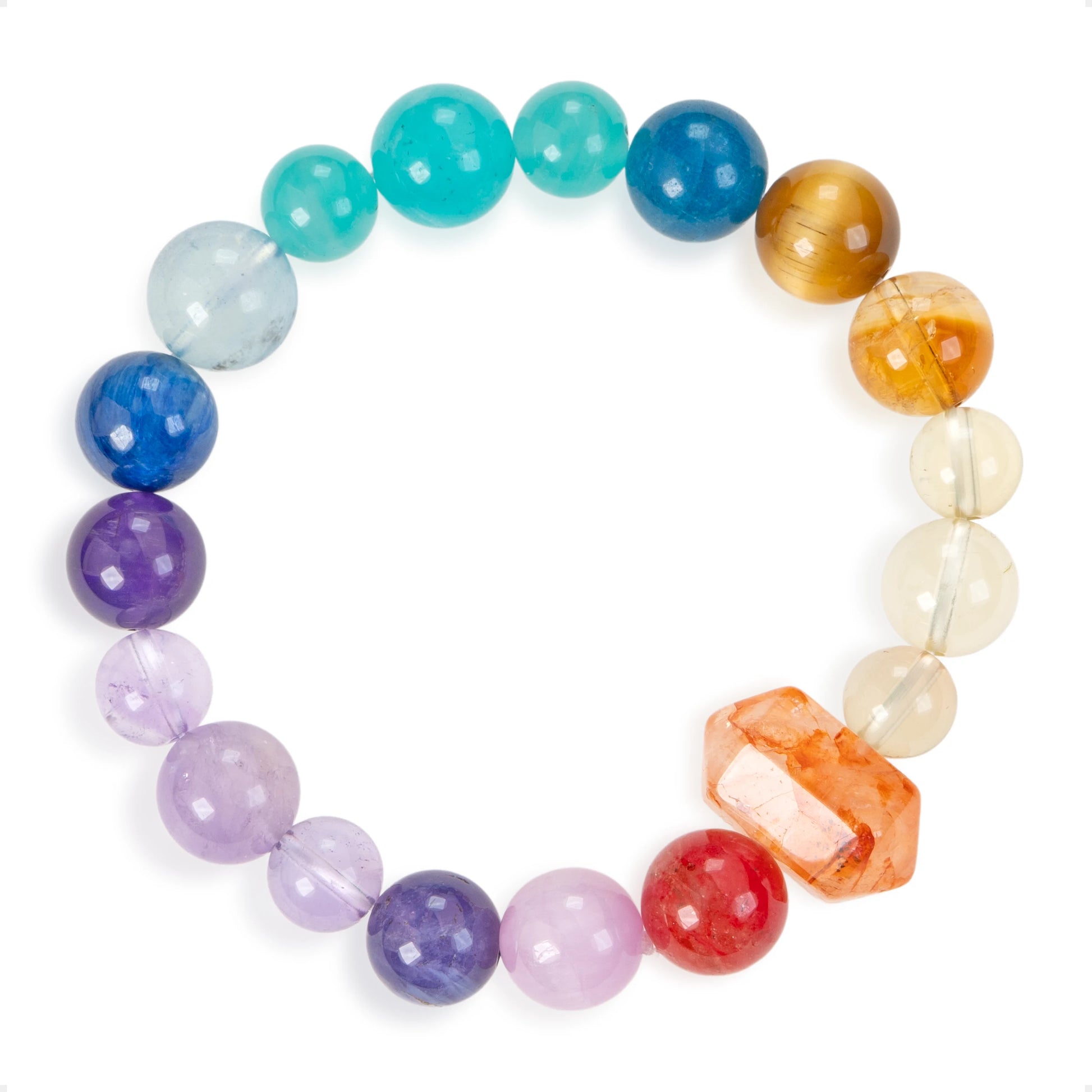 SENLLY Spectrum Harmony - Multi-Gemstone Beaded Bracelet with Natural Citrine, Amethyst & Blue Apatite, Handcrafted Natural Stone Jewelry with Faceted Red Hematoid Crystal Accent