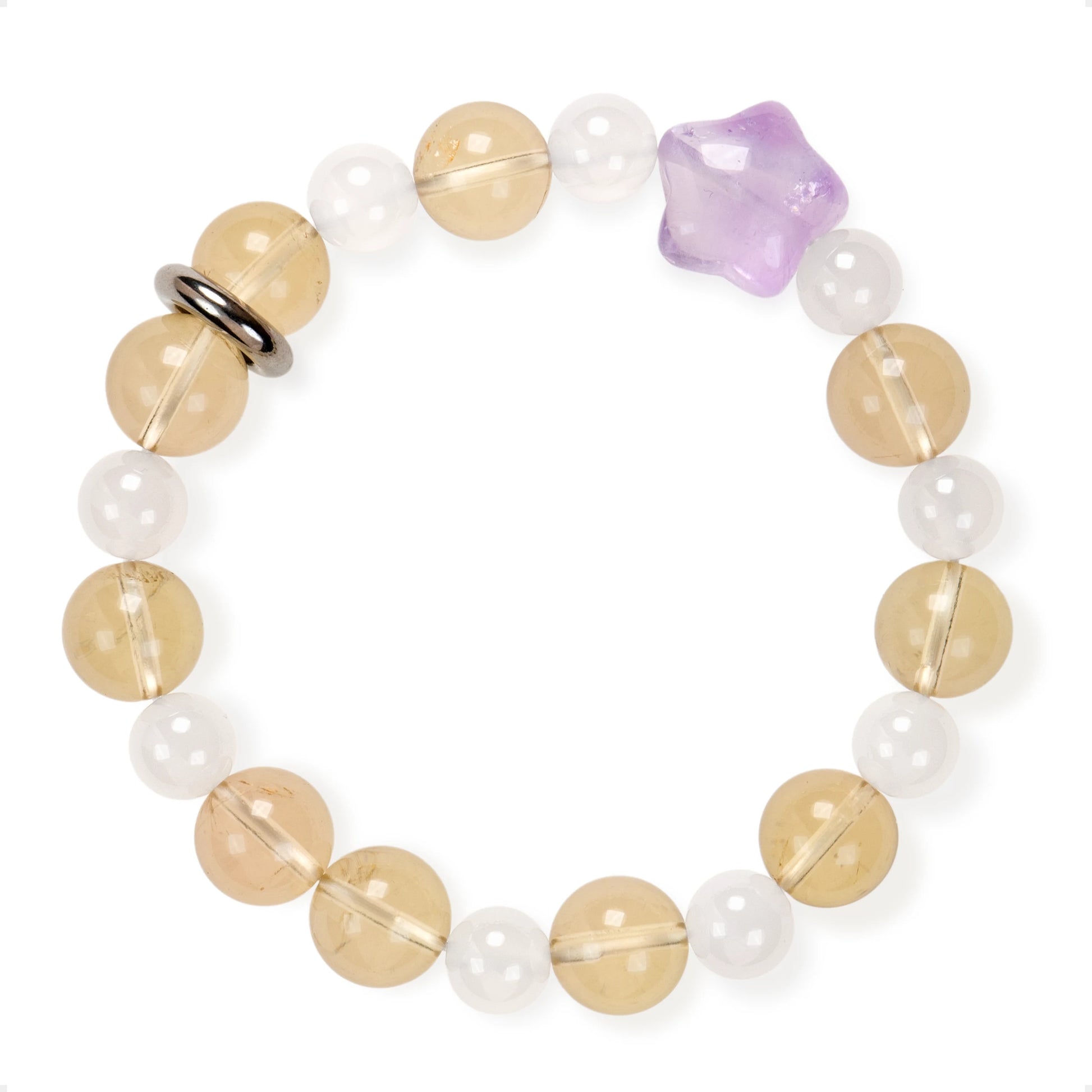 SENLLY Sunlit Bloom - Beaded Stretch Bracelet with Natural Citrine, White Agate & Lavender Amethyst, Handcrafted Natural Stone Jewelry for Joy, Harmony & Emotional Clarity
