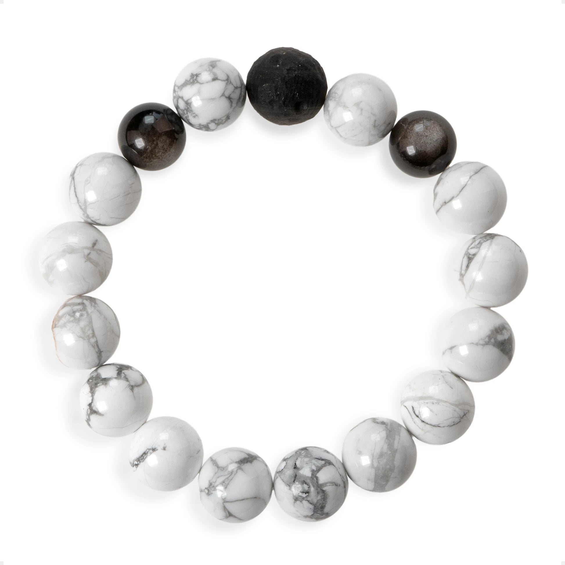 SENLLY Frosted Balance - Beaded Stretch Bracelet with Howlite & Silver Obsidian, Handcrafted Natural Stone Jewelry for Clarity, Calm & Grounding