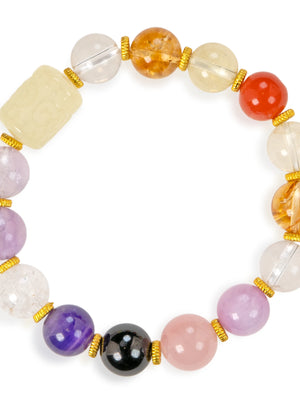 SENLLY Aurora Harmony - Beaded Stretch Bracelet with Natural Citrine, Amethyst & Rose Quartz, Handcrafted Natural Stone Jewelry for Calm, Clarity & Emotional Balance