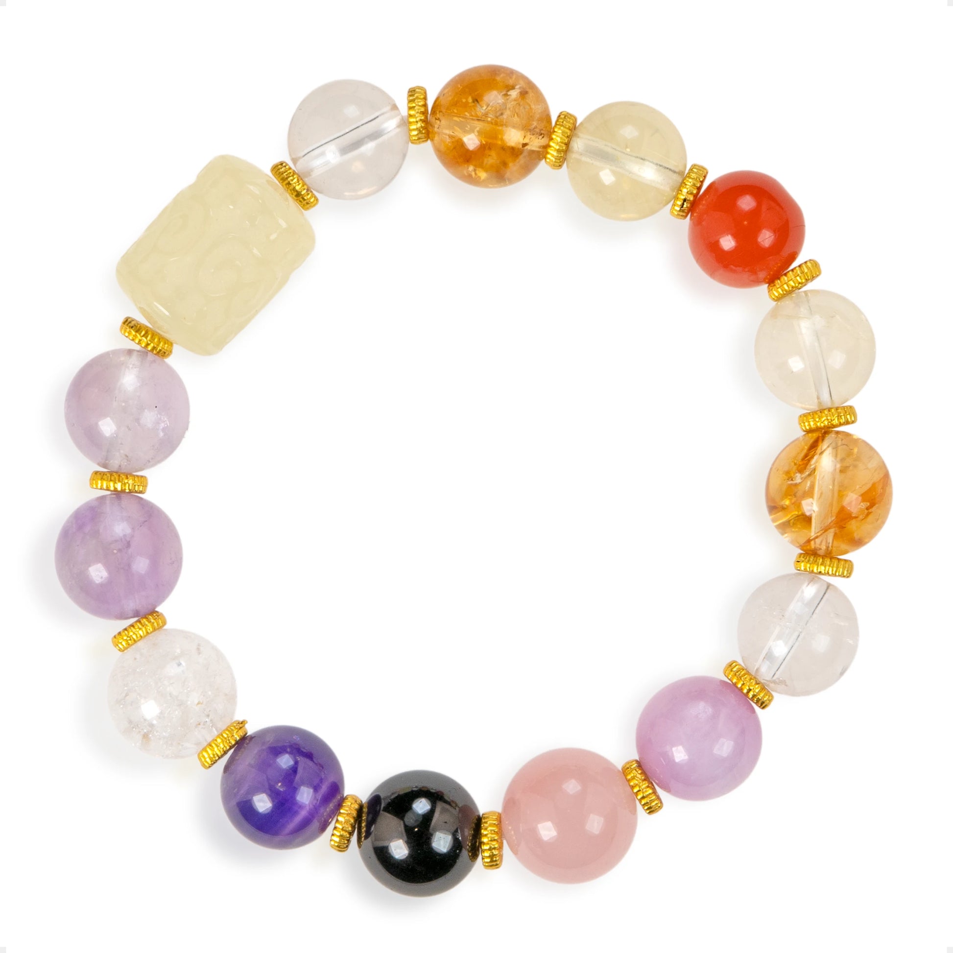 SENLLY Aurora Harmony - Beaded Stretch Bracelet with Natural Citrine, Amethyst & Rose Quartz, Handcrafted Natural Stone Jewelry for Calm, Clarity & Emotional Balance