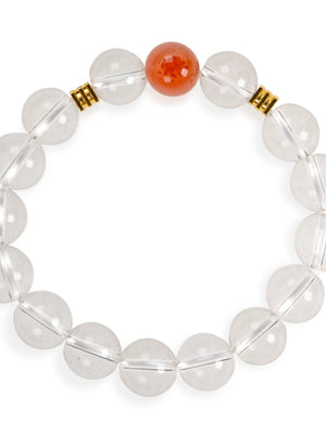 SENLLY Ember Clarity - Beaded Stretch Bracelet with Natural South Red Agate & Clear Quartz, Handcrafted Natural Stone Jewelry for Balance, Clarity & Inner Light