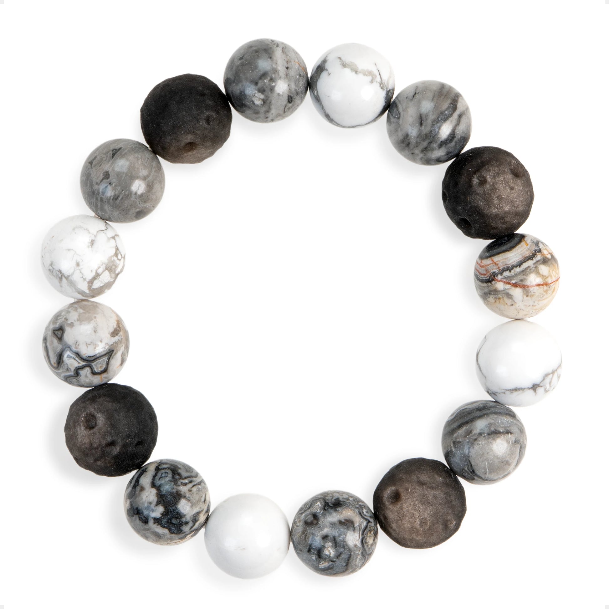 SENLLY Stone Equinox - Beaded Stretch Bracelet with Natural Picasso Jasper, Silver Obsidian & Howlite, Handcrafted Natural Stone Jewelry for Balance, Clarity & Inner Strength