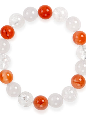 SENLLY Ember Balance - Beaded Stretch Bracelet with South Red Agate, Azeztulite & White Agate, Handcrafted Natural Stone Jewelry for Vitality, Calm & Clarity