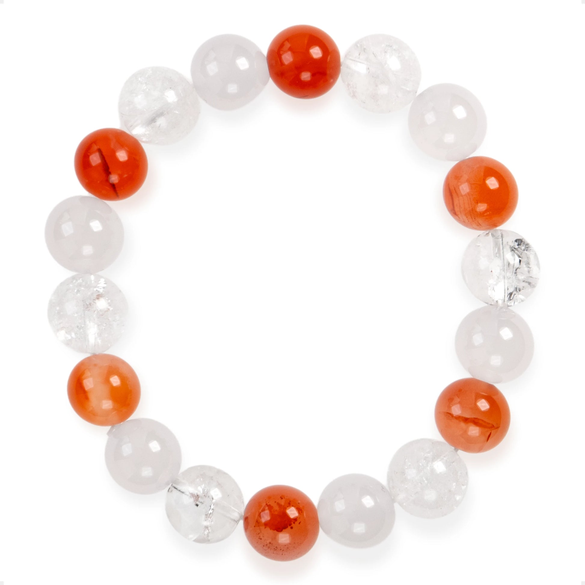 SENLLY Ember Balance - Beaded Stretch Bracelet with South Red Agate, Azeztulite & White Agate, Handcrafted Natural Stone Jewelry for Vitality, Calm & Clarity