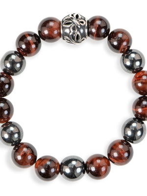 SENLLY Ember Strength - Beaded Stretch Bracelet with Red Tiger Eye & Natural Hematite, Handcrafted Natural Stone Jewelry for Confidence, Grounding & Clarity