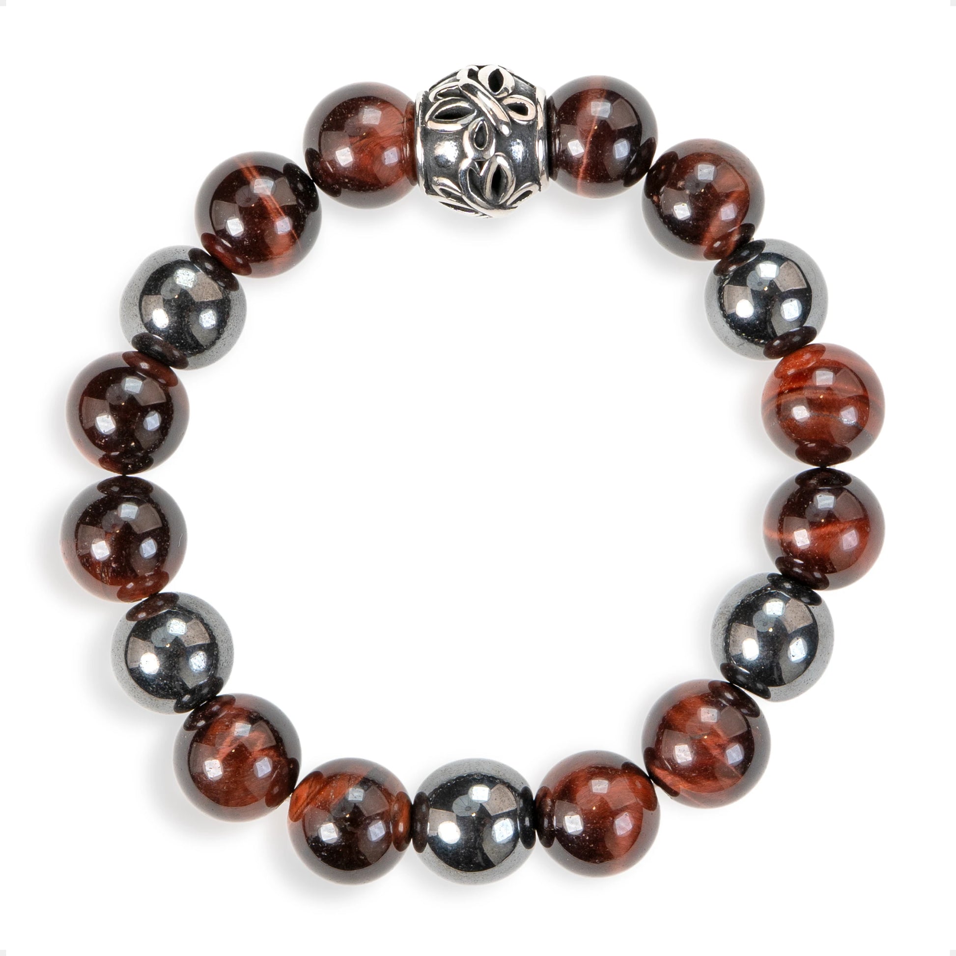 SENLLY Ember Strength - Beaded Stretch Bracelet with Red Tiger Eye & Natural Hematite, Handcrafted Natural Stone Jewelry for Confidence, Grounding & Clarity