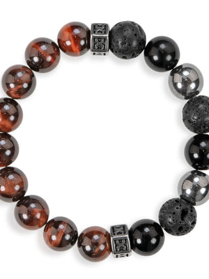 SENLLY Ember Strength - Beaded Stretch Bracelet with Red Tiger Eye, Black Agate & Natural Hematite, Handcrafted Natural Stone Jewelry for Grounding, Focus & Balance