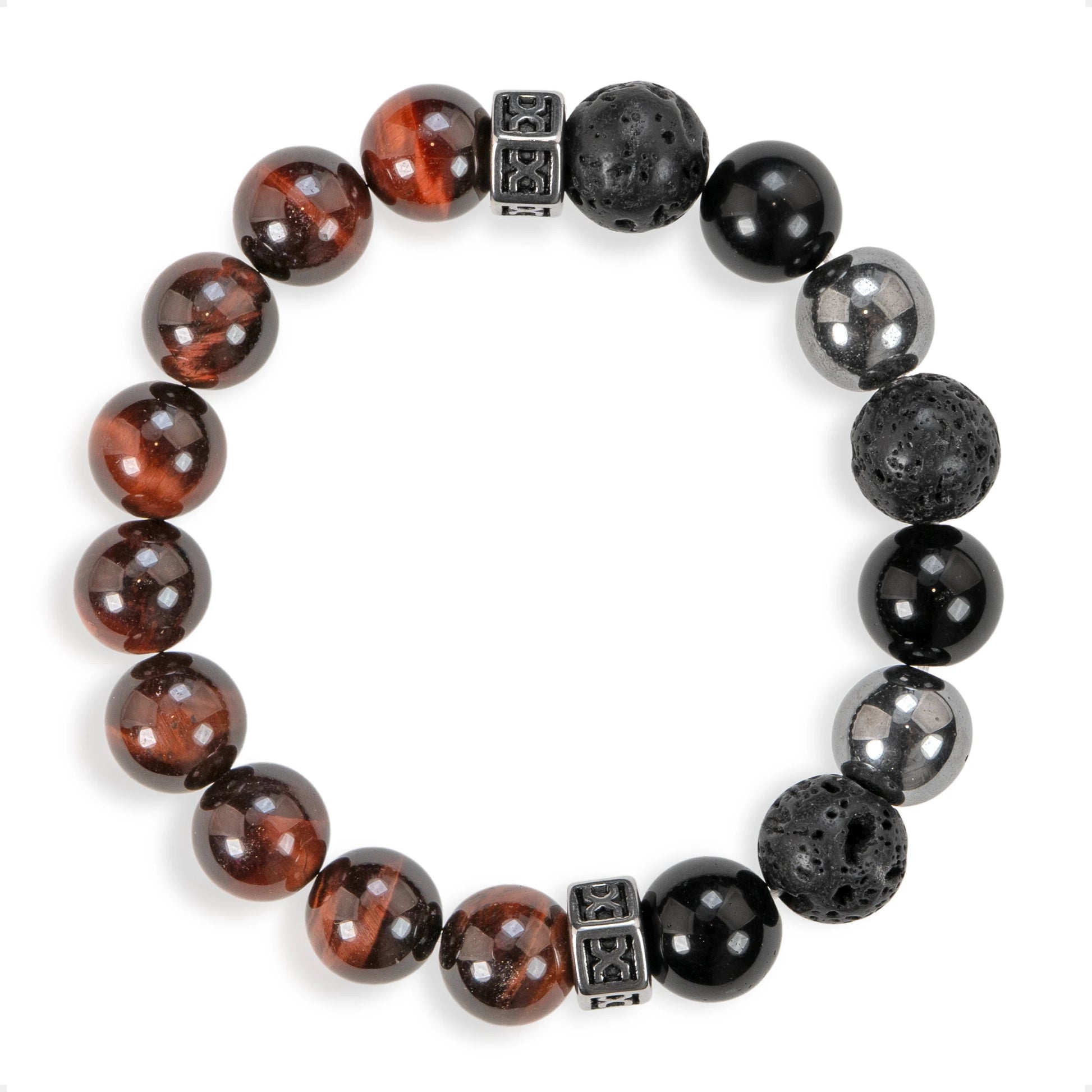 SENLLY Ember Strength - Beaded Stretch Bracelet with Red Tiger Eye, Black Agate & Natural Hematite, Handcrafted Natural Stone Jewelry for Grounding, Focus & Balance
