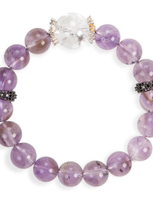 SENLLY Lavender Calm - Beaded Stretch Bracelet with Natural Lavender Amethyst & Clear Quartz, Handcrafted Natural Stone Jewelry for Serenity, Clarity & Emotional Balance
