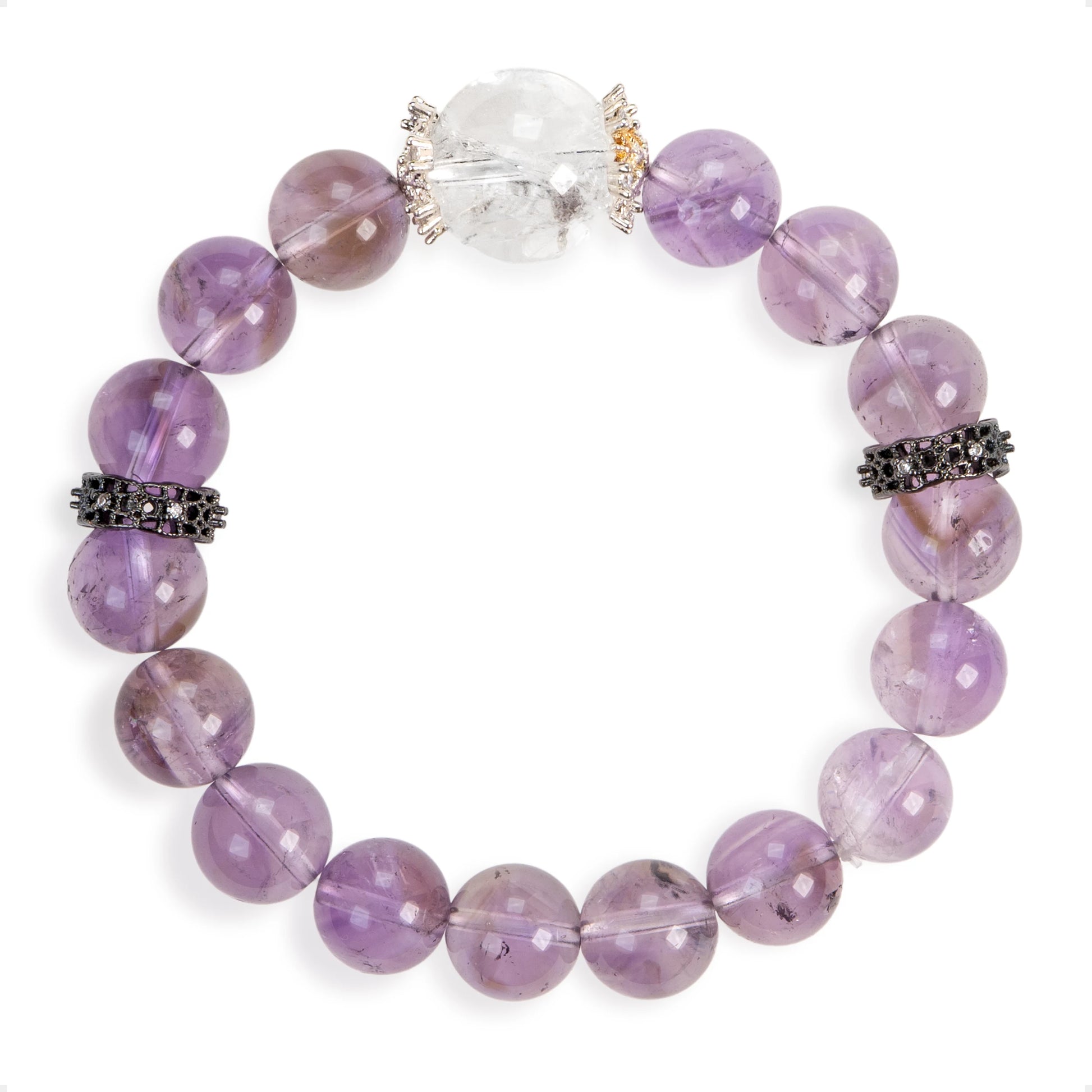 SENLLY Lavender Calm - Beaded Stretch Bracelet with Natural Lavender Amethyst & Clear Quartz, Handcrafted Natural Stone Jewelry for Serenity, Clarity & Emotional Balance