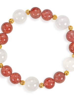 SENLLY Strawberry Bloom - Beaded Stretch Bracelet with Natural Strawberry Quartz & White Agate, Handcrafted Natural Stone Jewelry for Love, Calm & Emotional Balance