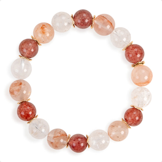 SENLLY Blush Aurora - Beaded Stretch Bracelet with Strawberry Quartz, Pink Hematoid Quartz & Azeztulite, Handcrafted Natural Stone Jewelry for Warm Energy & Soft Radiance