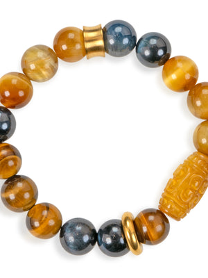 SENLLY Dual-Tone Focus - Beaded Stretch Bracelet with Natural Tiger Eye, Gold Tiger Eye & Blue Tiger Eye, Handcrafted Natural Stone Jewelry for Confidence, Balance & Strength