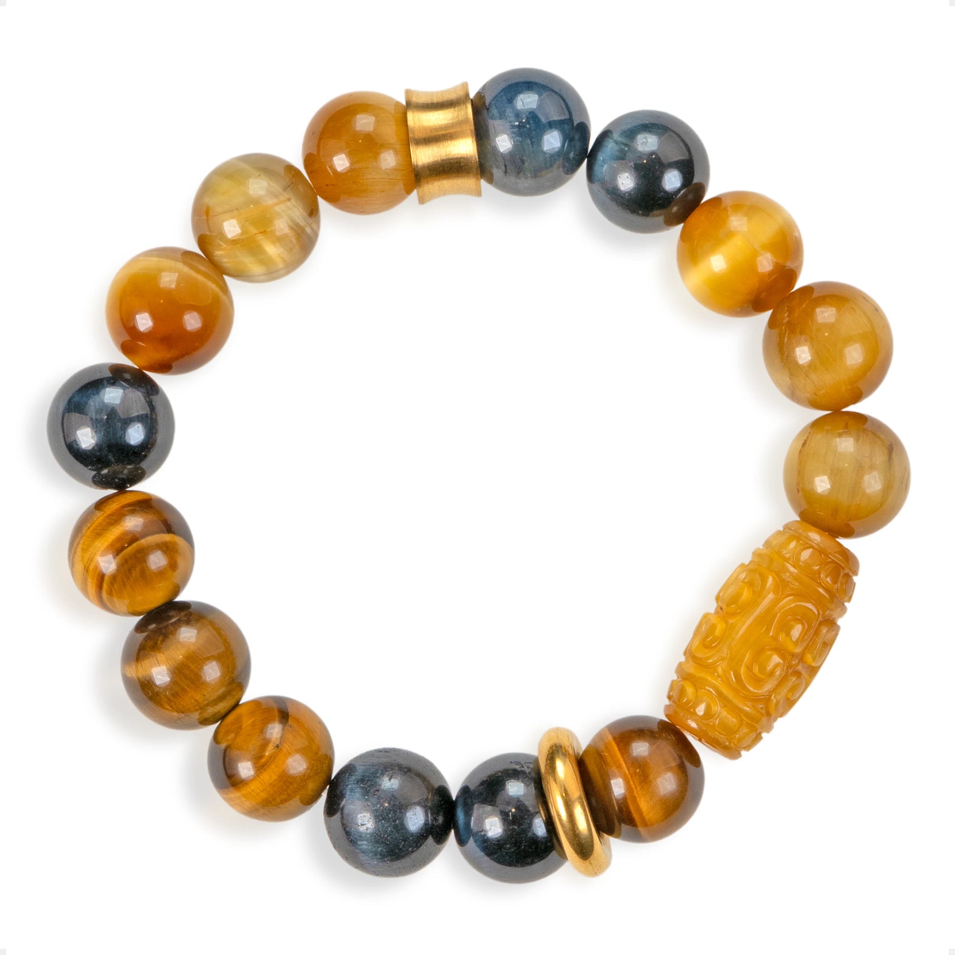 SENLLY Dual-Tone Focus - Beaded Stretch Bracelet with Natural Tiger Eye, Gold Tiger Eye & Blue Tiger Eye, Handcrafted Natural Stone Jewelry for Confidence, Balance & Strength