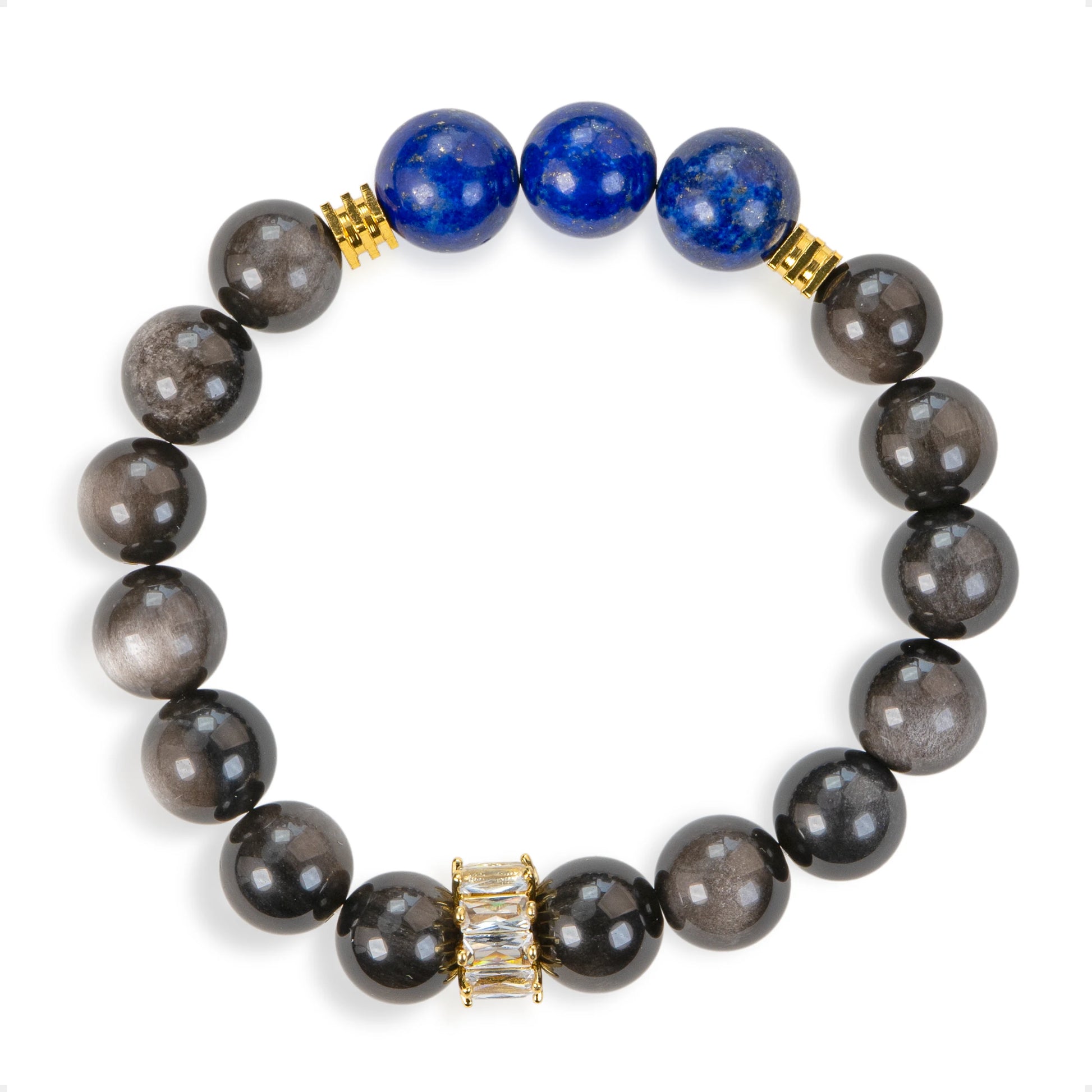 SENLLY Nightfall Insight - Beaded Stretch Bracelet with Natural Lapis Lazuli & Silver Obsidian, Handcrafted Natural Stone Jewelry for Clarity, Strength & Emotional Balance