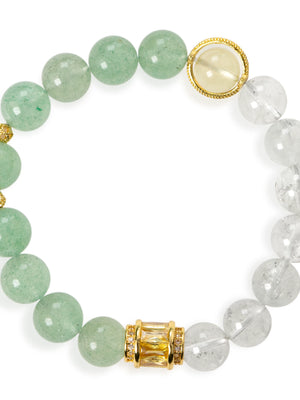 SENLLY Springlight Harmony - Beaded Stretch Bracelet with Green Strawberry, Lemon Quartz & Azeztulite, Handcrafted Natural Stone Jewelry for Freshness, Clarity & Renewal