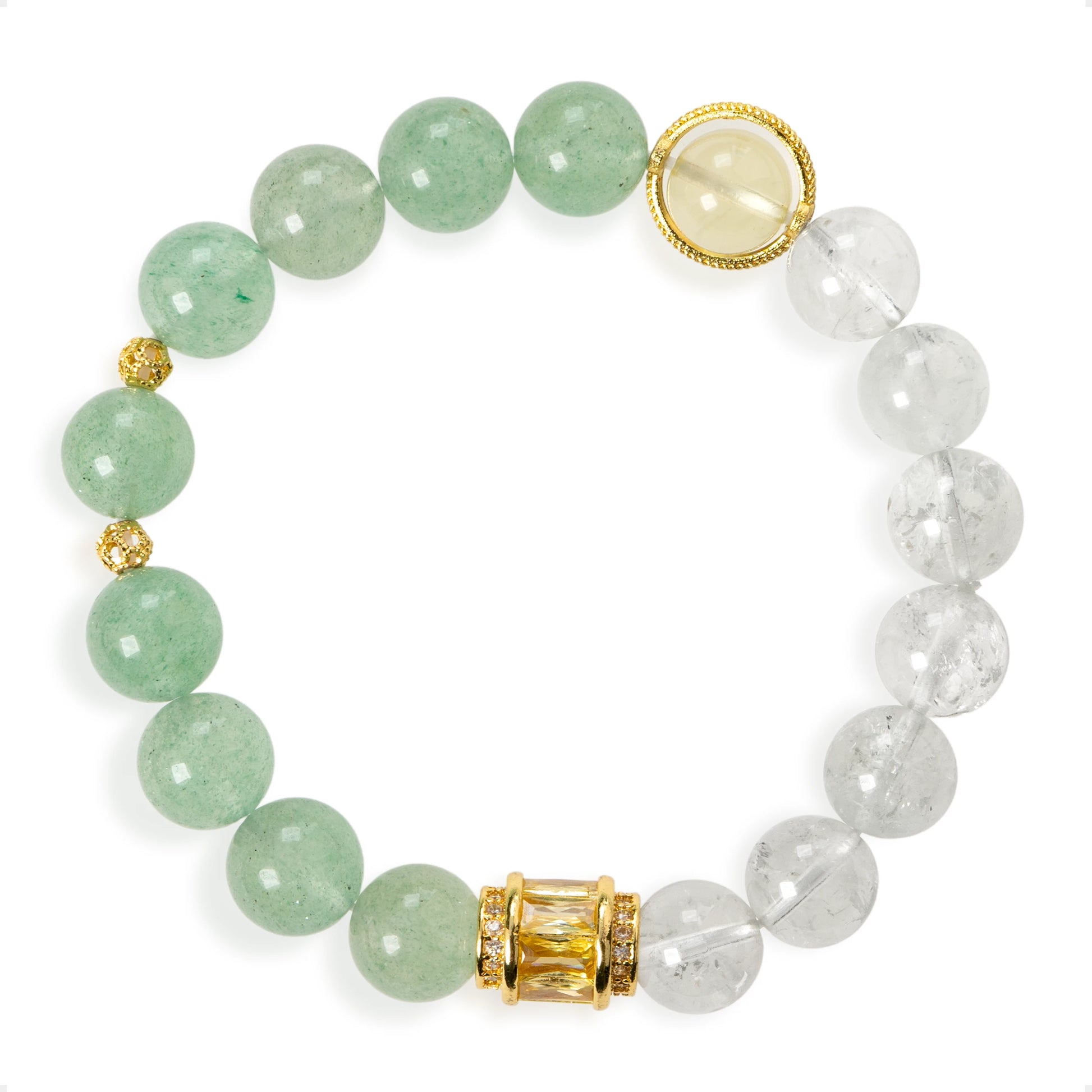 SENLLY Springlight Harmony - Beaded Stretch Bracelet with Green Strawberry, Lemon Quartz & Azeztulite, Handcrafted Natural Stone Jewelry for Freshness, Clarity & Renewal