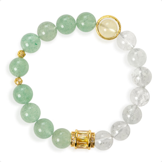 SENLLY Springlight Harmony - Beaded Stretch Bracelet with Green Strawberry, Lemon Quartz & Azeztulite, Handcrafted Natural Stone Jewelry for Freshness, Clarity & Renewal