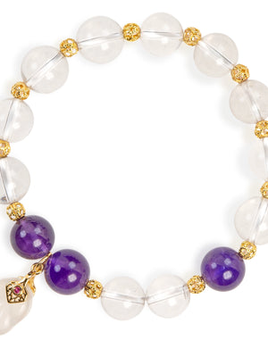SENLLY Violet Clarity - Beaded Stretch Bracelet with Natural Clear Quartz & Amethyst, Handcrafted Natural Stone Jewelry for Calm, Insight & Emotional Balance
